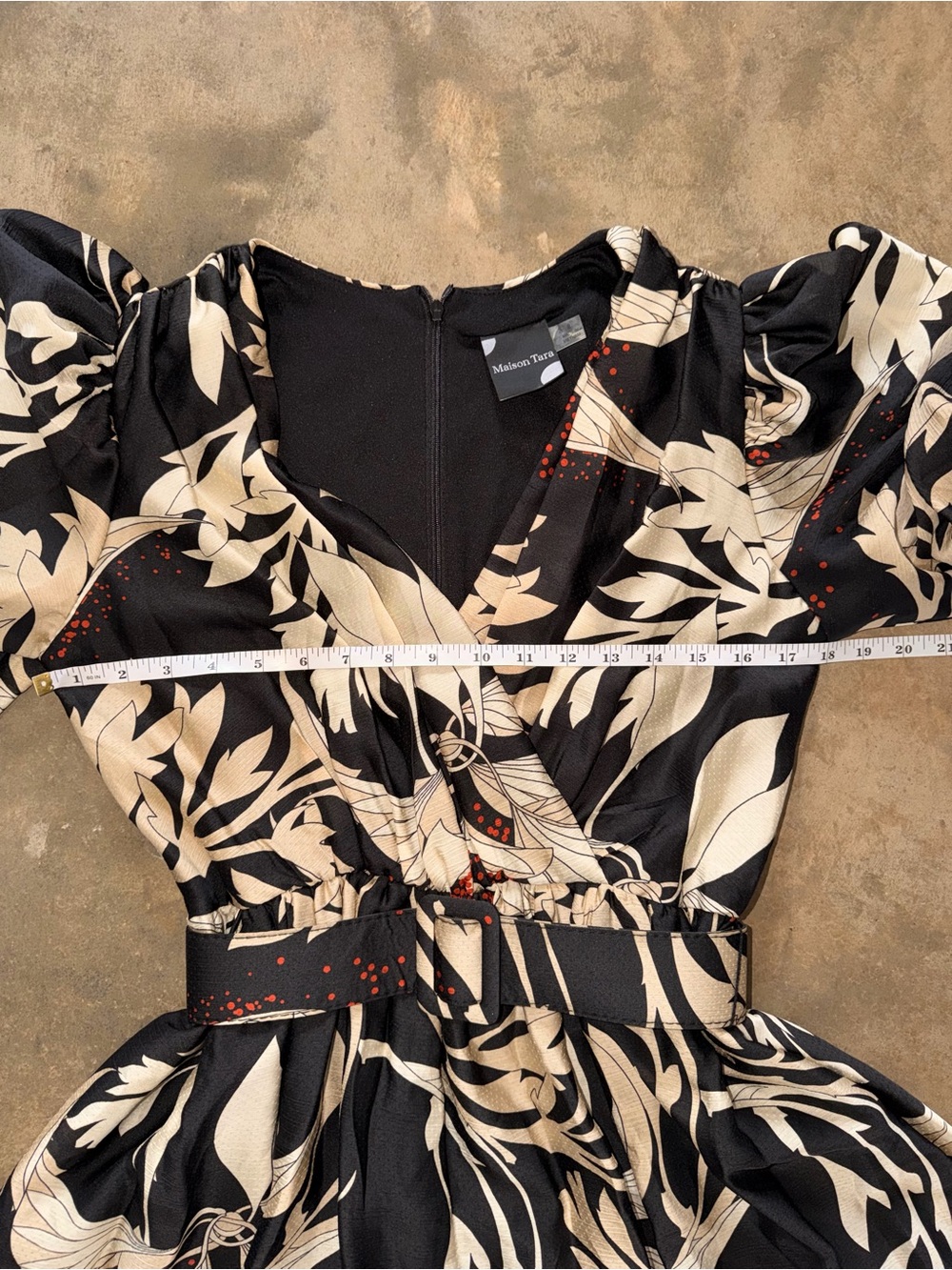 Maison Tara Floral Belted Puff Sleeve Midi Dress NWT Size 8 - Picture 6 of 14